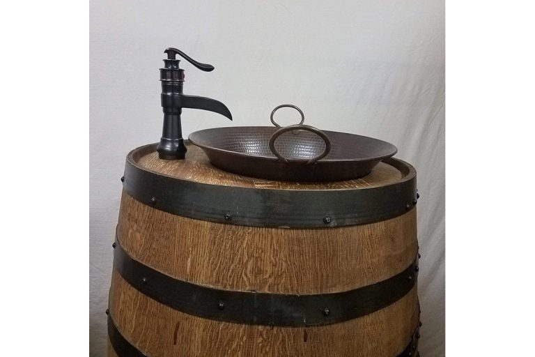 Oak Barrel Copper Sink Unit with Faucet