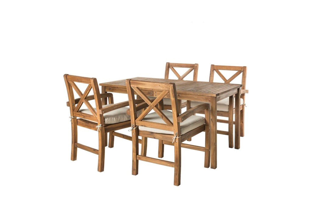 Acacia Wood Outdoor Dining Table and X-Back Chair Set