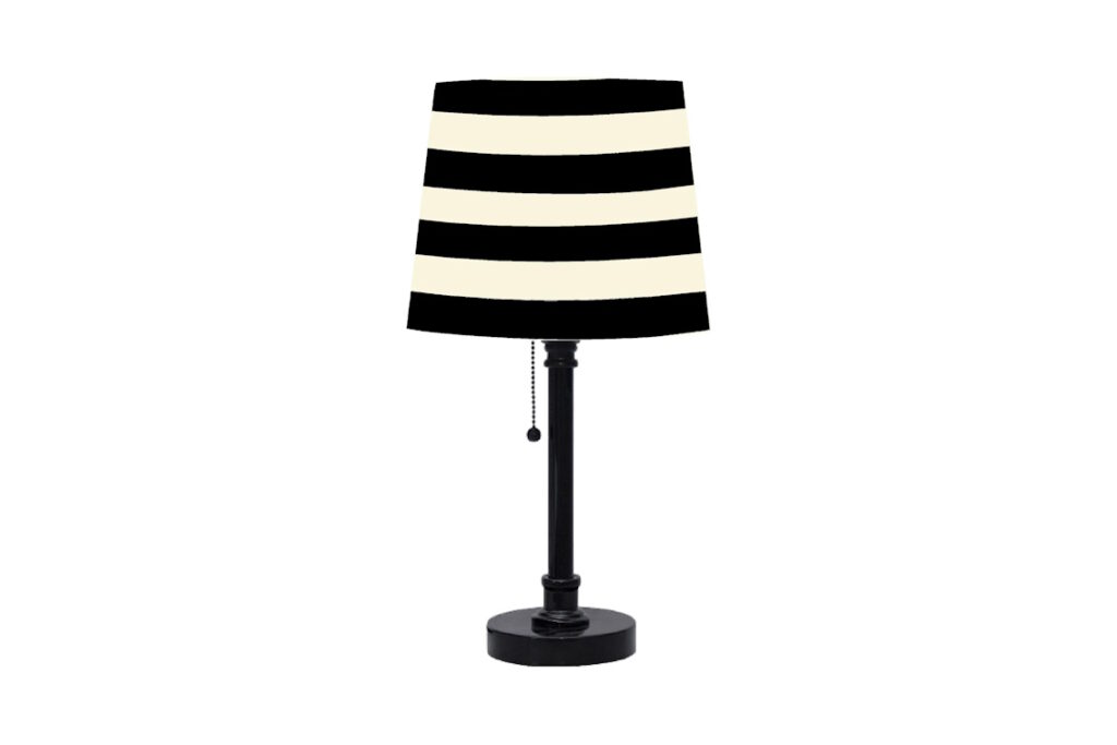 Black Table Lamp with Striped Shade