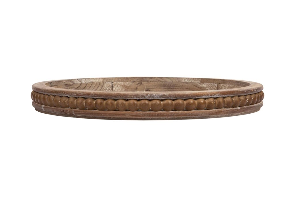 Decorative Round Whitewashed Wooden Tray