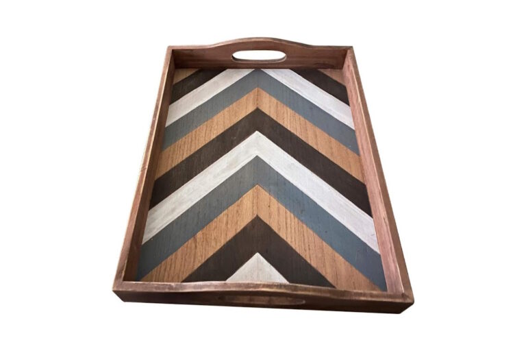 Large Striped Wooden Coffee Table Tray