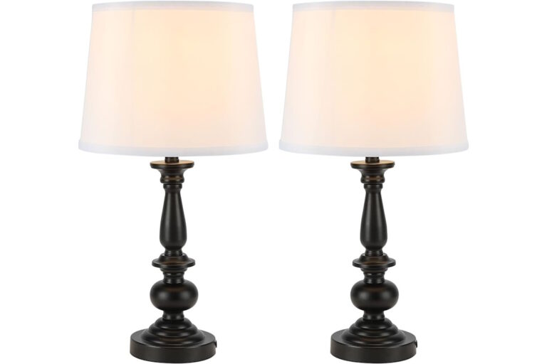 Set of Turned Black Night Stand Lamps