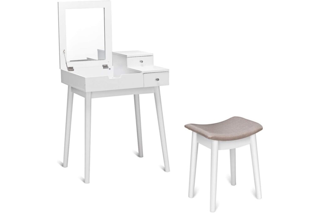 Vanity Set with Stool and Flip Top Mirror